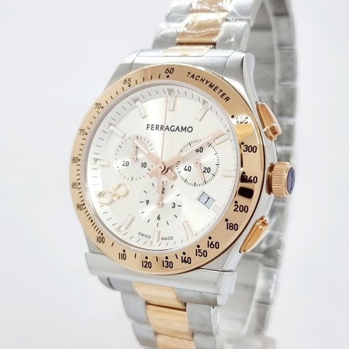 Salvatore Ferragamo 1927 Chrono Silver Dial Two Tone Steel Strap Watch for Men - SFKZ00623