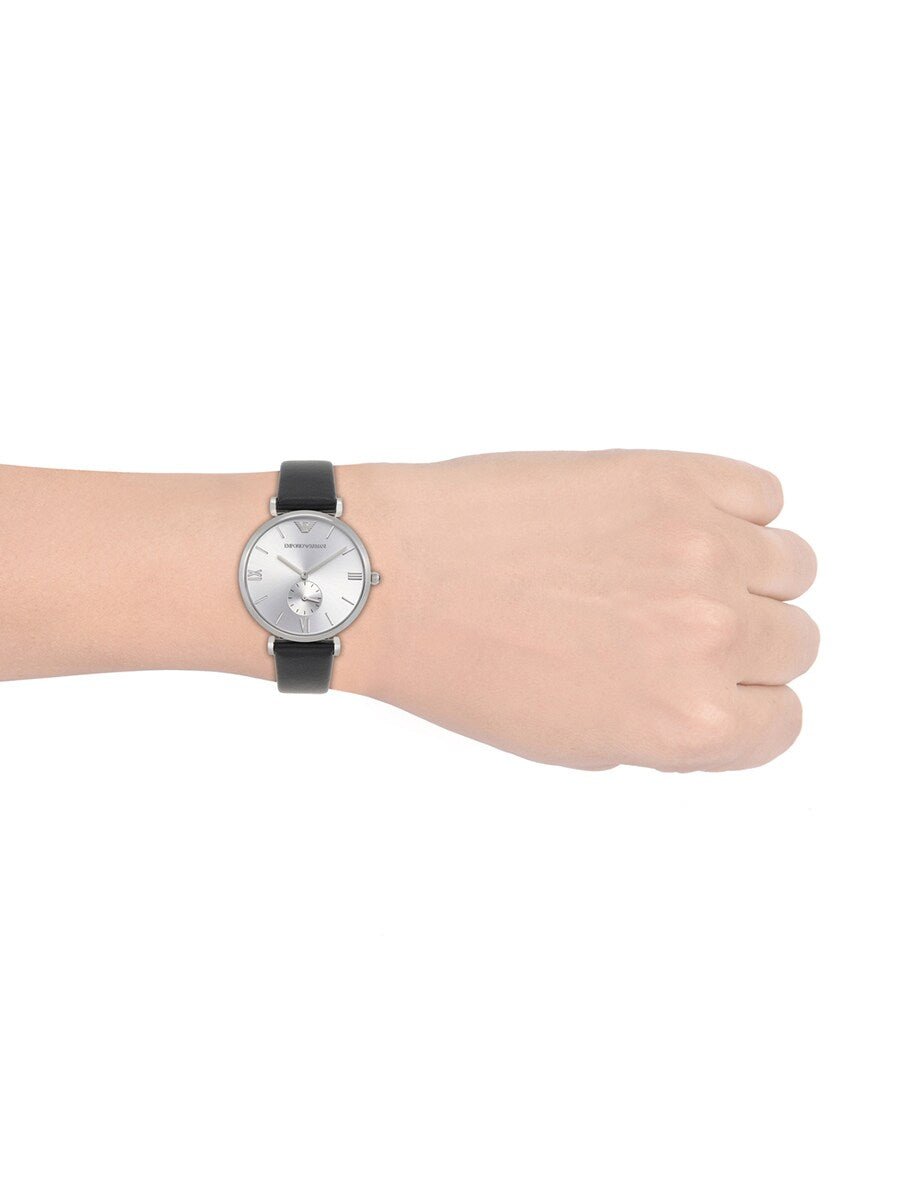 Shop Authentic Emporio Armani Kappa White Mother of Pearl Dial Black Leather Strap Watch For Women - AR2509 - Luxxuri