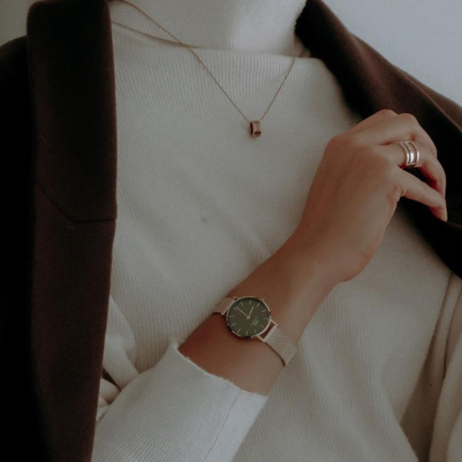 Shop Authentic Daniel Wellington Petite Emerald Green Dial Gold Mesh Strap Watch For Women - DW00100479 - Luxxuri