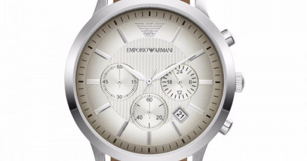 Shop Authentic Emporio Armani Classic Chronograph Silver Dial Brown Leather Strap Watch For Men - AR2471 - Luxxuri