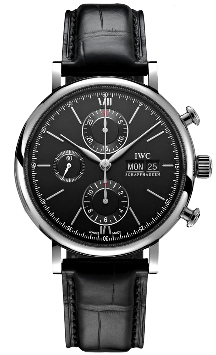 Shop Authentic IWC Portofino Chronograph Black Dial Black Leather Strap Watch for Men - IW391029 - Luxxuri