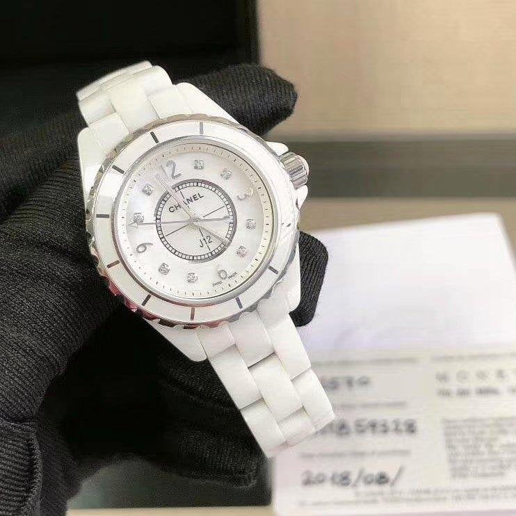 Shop Authentic Chanel J12 Diamonds Quartz Mother of Pearl White Dial White Steel Strap Watch for Women - J12 H2570 - Luxxuri