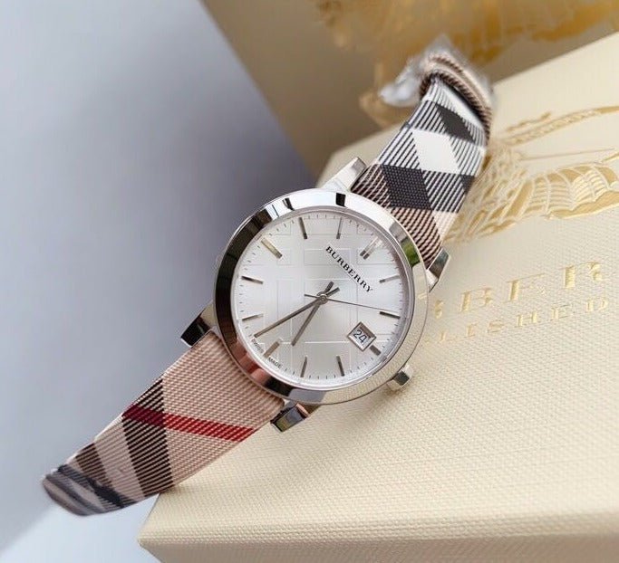 Shop Authentic Burberry The City White Dial Brown Leather Strap Watch for Women - BU9113 - Luxxuri