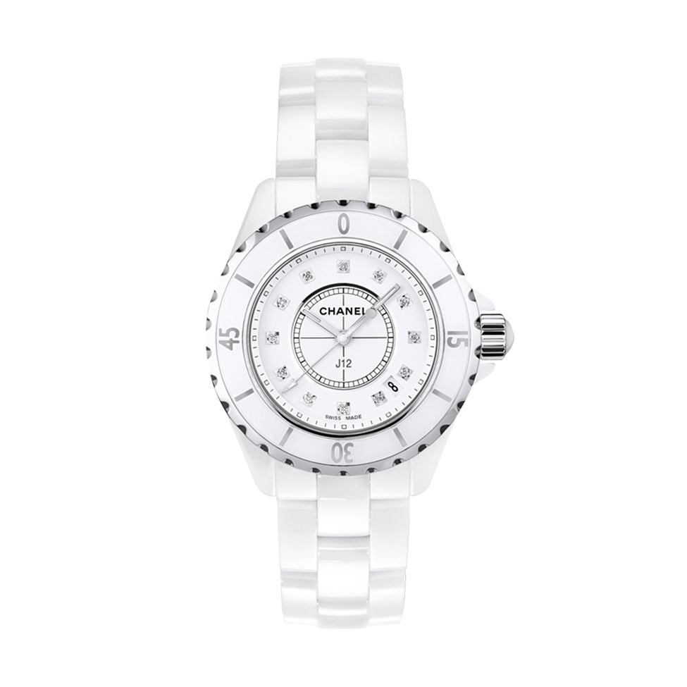 Shop Authentic Chanel J12 Diamonds Ceramic White Dial White Steel Strap Watch for Women - J12 H1628 - Luxxuri