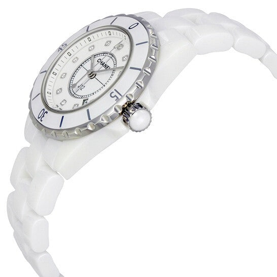 Shop Authentic Chanel J12 Diamonds Ceramic White Dial White Steel Strap Watch for Women - J12 H1628 - Luxxuri