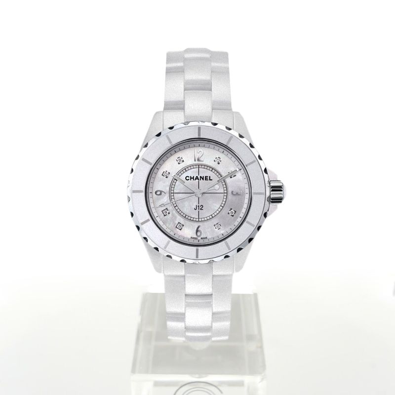 Shop Authentic Chanel J12 Diamonds Quartz Ceramic White Dial White Steel Strap Watch for Women - J12 H2422 - Luxxuri