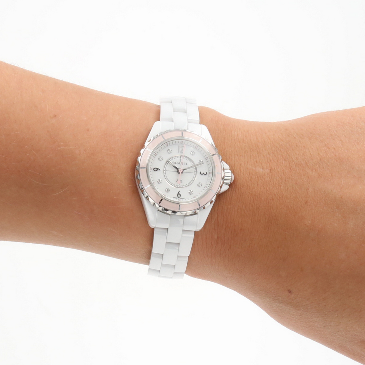 Shop Authentic Chanel J12 Diamonds Quartz Mother of Pearl White Dial White Steel Strap Watch for Women - J12 H2570 - Luxxuri