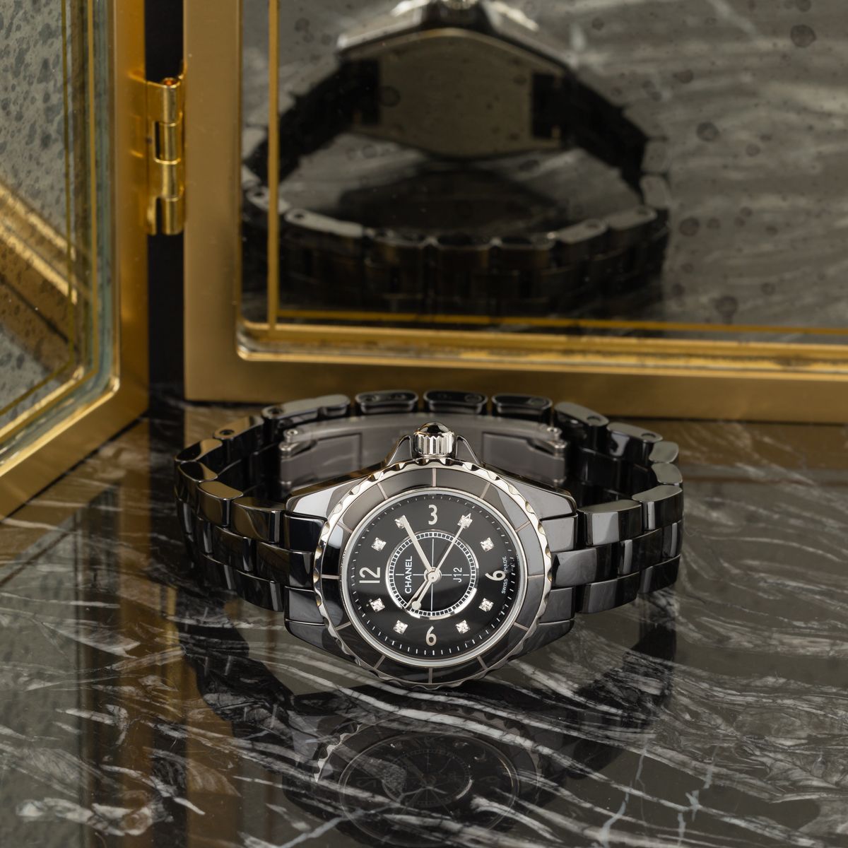 Shop Authentic Chanel J12 Diamonds Black Dial Black Steel Strap Watch for Women - J12 H2569 - Luxxuri