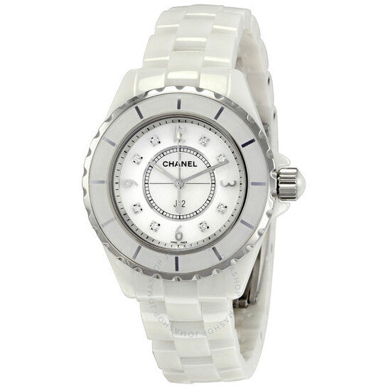Shop Authentic Chanel J12 Diamonds Quartz Ceramic White Dial White Steel Strap Watch for Women - J12 H2422 - Luxxuri