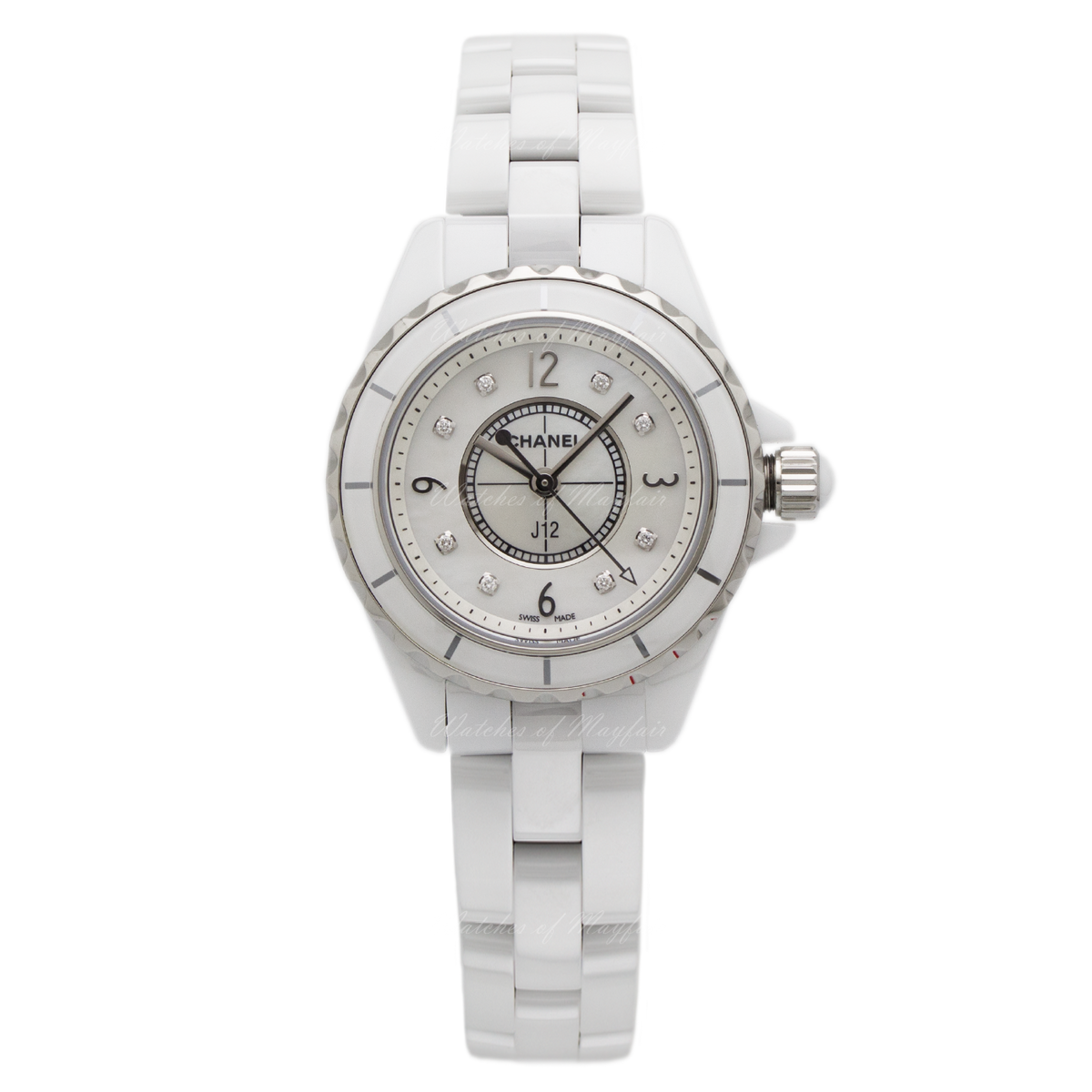 Shop Authentic Chanel J12 Diamonds Quartz Mother of Pearl White Dial White Steel Strap Watch for Women - J12 H2570 - Luxxuri