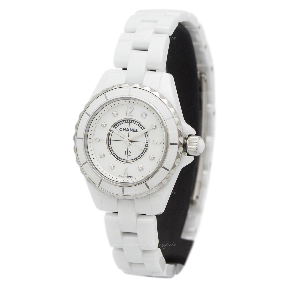Shop Authentic Chanel J12 Diamonds Quartz Mother of Pearl White Dial White Steel Strap Watch for Women - J12 H2570 - Luxxuri