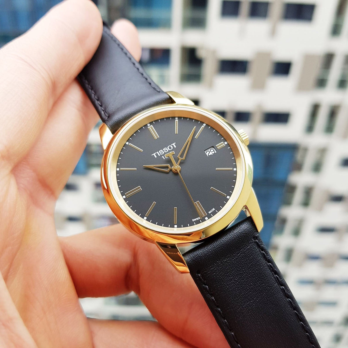 Shop Authentic Tissot T Classic Dream Black Dial Black Leather Strap Watch for Men - T033.410.36.051.01 - Luxxuri
