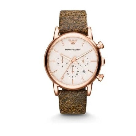 Shop Authentic Emporio Armani Classic Chronograph White Dial Brown Leather Strap Watch For Men - AR1809 - Luxxuri