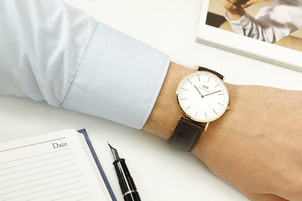 Shop Authentic Daniel Wellington Classic York White Dial Brown Leather Strap Watch For Men - DW00100011 - Luxxuri