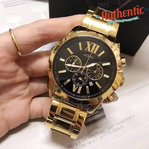 Shop Authentic Guess Optic Multifunction Black Dial Gold Steel Strap Watch for Men - W0193G1 - Luxxuri