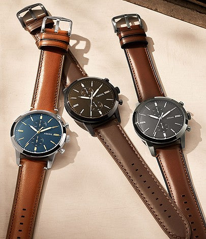 Fossil Townsman Chronograph Black Dial Brown Leather Strap Watch for Men - FS5280