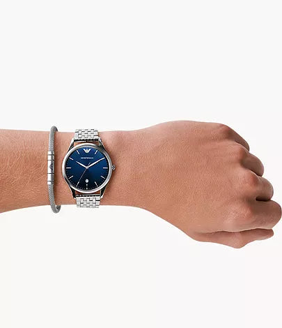 Shop Authentic Emporio Armani Kappa Quartz Blue Dial Silver Steel Strap Watch For Men - AR80010 - Luxxuri