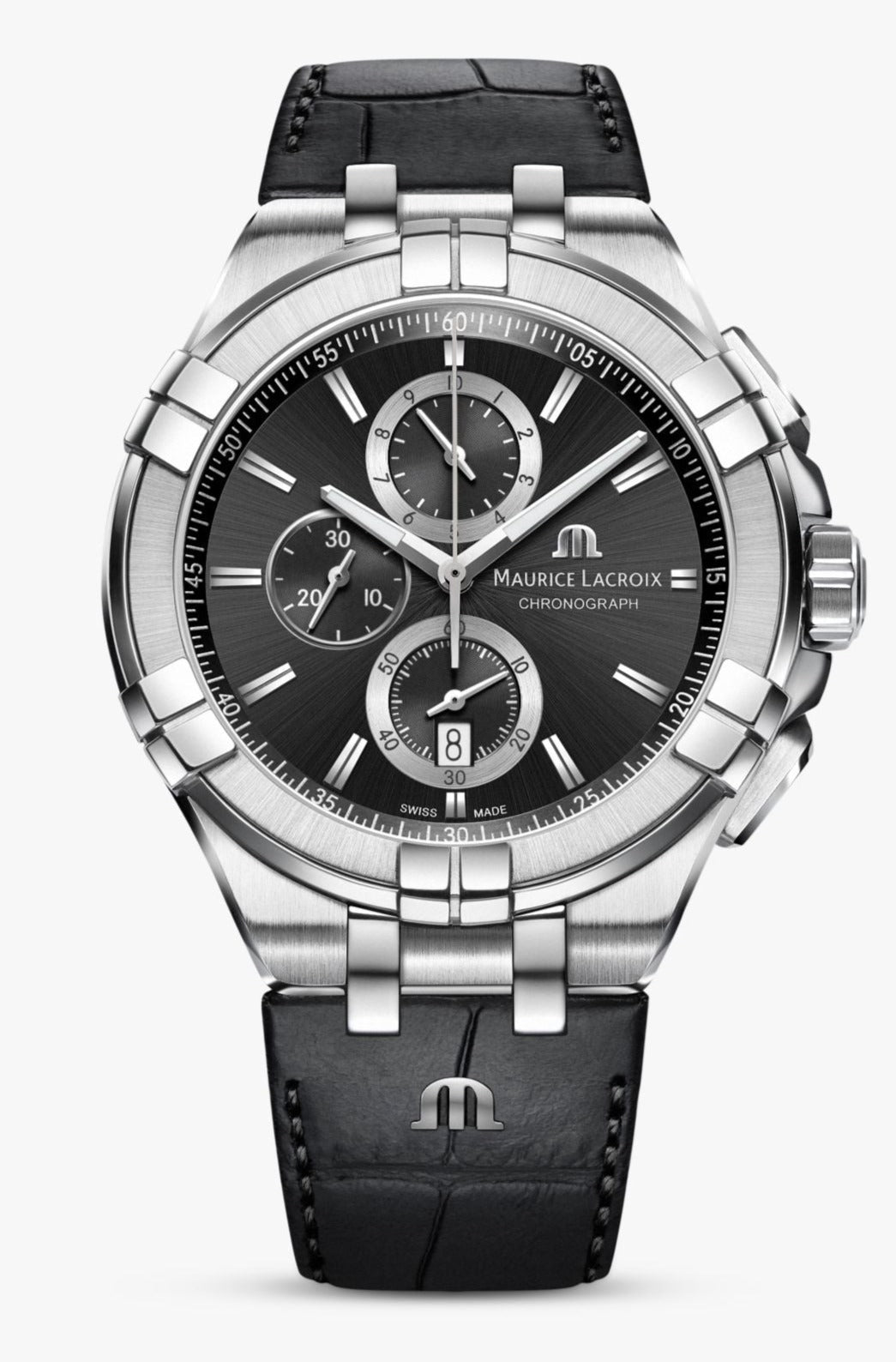 Shop Authentic Maurice Lacroix Aikon Chronograph Black Dial Black Leather Strap Watch for Men - AI1018-SS001-330-1 - Luxxuri