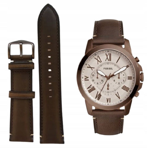 Shop Authentic Fossil Grant Chronograph White Dial Brown Leather Strap Watch for Men - FS5344 - Luxxuri