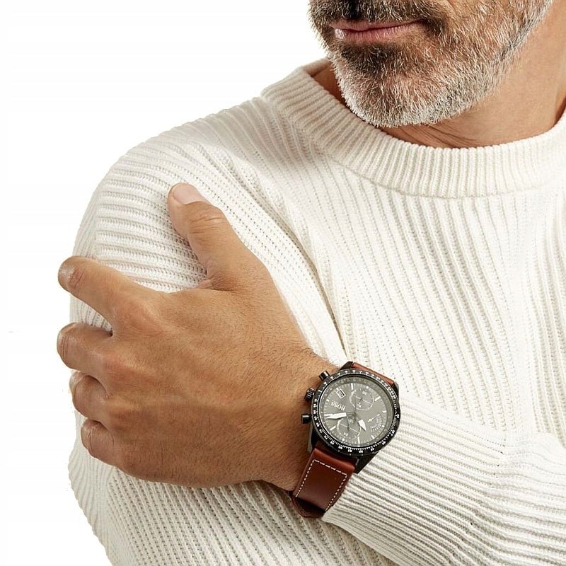 Hugo Boss Pilot Chronograph Black Dial Brown Leather Strap Watch for Men - 1513851