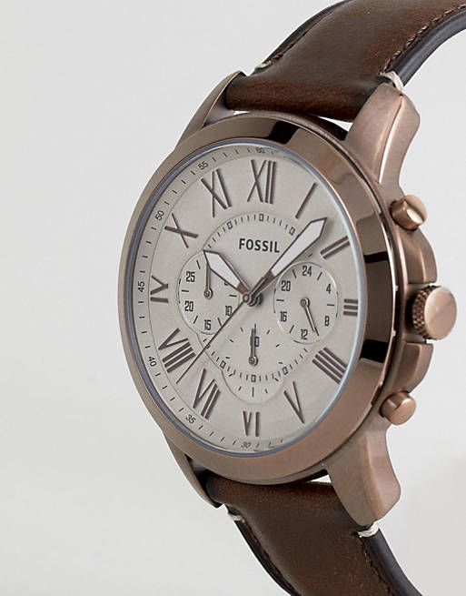 Shop Authentic Fossil Grant Chronograph White Dial Brown Leather Strap Watch for Men - FS5344 - Luxxuri