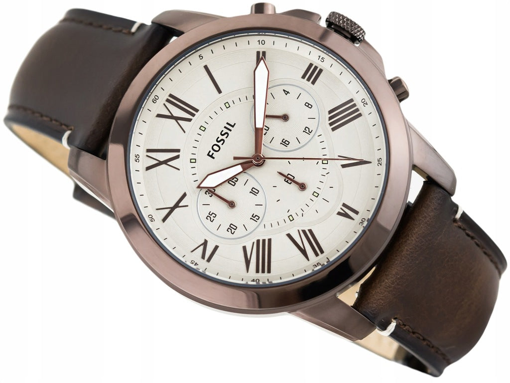 Shop Authentic Fossil Grant Chronograph White Dial Brown Leather Strap Watch for Men - FS5344 - Luxxuri