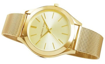 Michael Kors Slim Runway Champagne Dial Gold Mesh Bracelet Watch for Women - MK3282