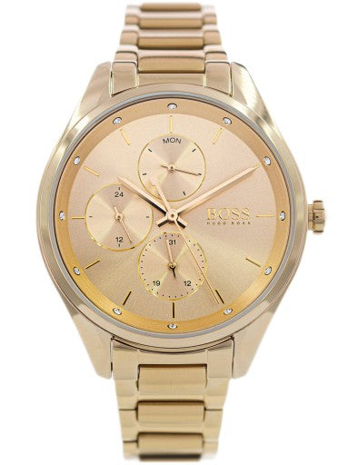 Shop Authentic Hugo Boss Grand Course Gold Dial Gold Steel Strap Watch for Women - 1502584 - Luxxuri