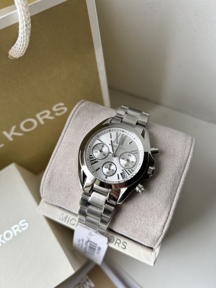 Michael Kors Bradshaw Chronograph Silver Dial Silver Steel Strap Watch for Women - MK6174