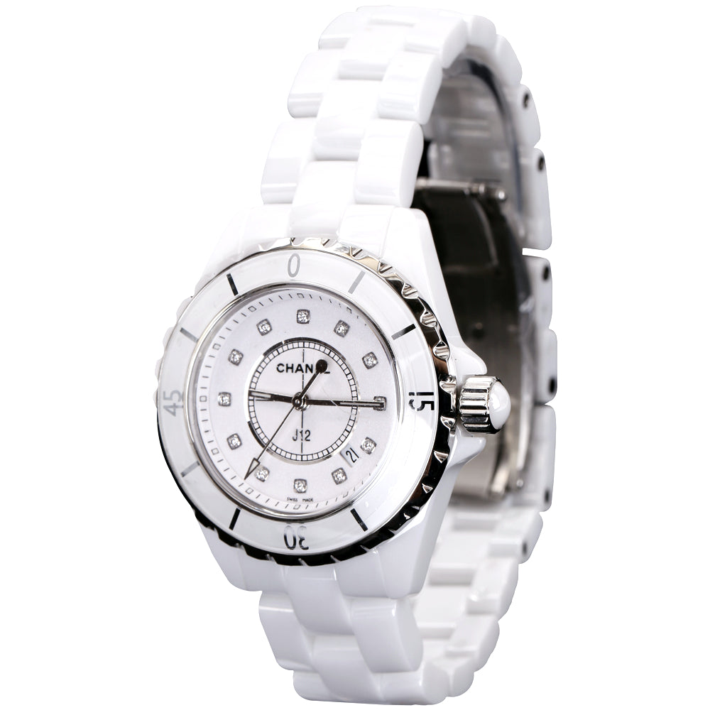 Shop Authentic Chanel J12 Diamonds Ceramic White Dial White Steel Strap Watch for Women - J12 H1628 - Luxxuri