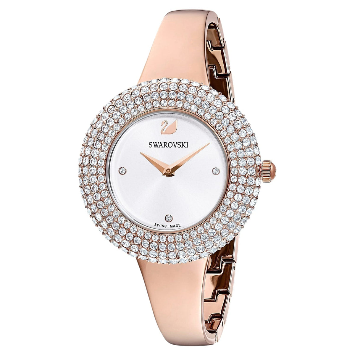Shop Authentic Swarovski Crystal Rose Silver Dial Rose Gold Steel Strap Watch for Women - 5484073 - Luxxuri