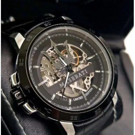 Shop Authentic Maserati Automatic Black Dial Black Leather Strap Watch For Men - R8821119007 - Luxxuri