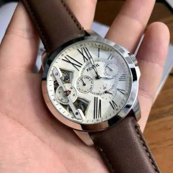 Shop Authentic Fossil Grant Twist Multi-Function White Dial Brown Leather Strap Watch for Men - ME1144 - Luxxuri