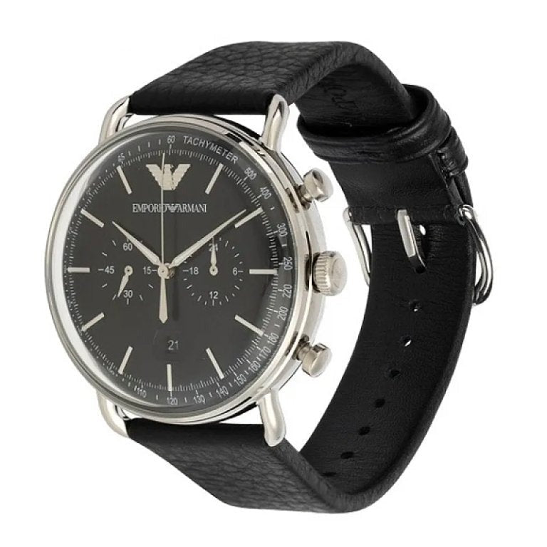 Shop Authentic Emporio Armani Aviator Chronograph Black Dial Black Leather Strap Watch For Men - AR11143 - Luxxuri