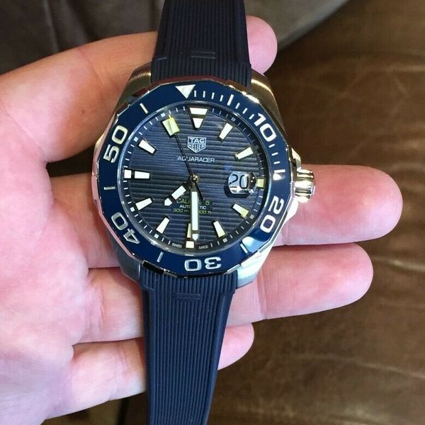 Shop Authentic Tag Heuer Aquaracer Calibre 5 Automatic Blue Dial Blue Rubber Strap Watch for Men - WAY201B.FT6150 - Luxxuri