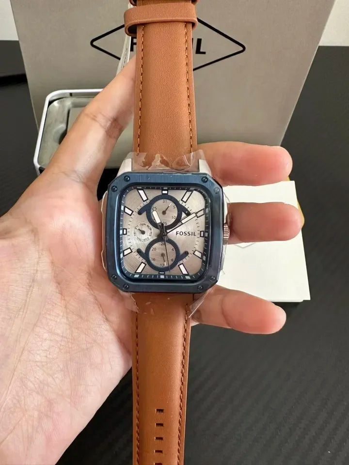 Shop Authentic Fossil Inscription Multifunction Silver Dial Brown Leather Strap Watch for Men - BQ2658 - Luxxuri