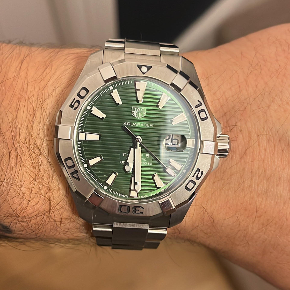 Shop Authentic Tag Heuer Aquaracer Green Dial Watch for Men - WAY2015.BA0927 - Luxxuri