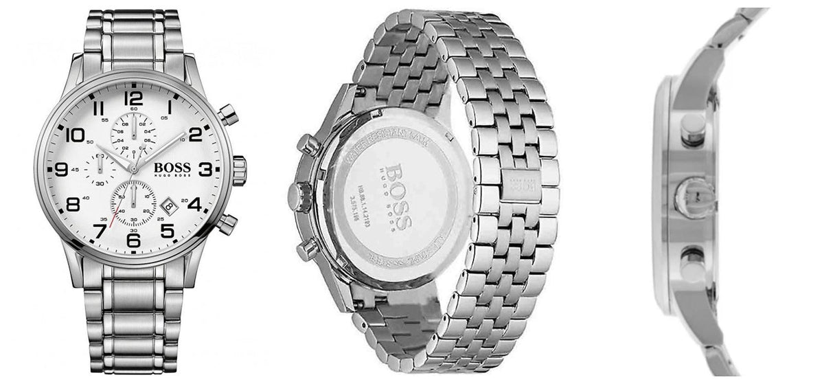 Shop Authentic Hugo Boss Aeroliner Chronograph White Dial Silver Steel Strap Watch For Men - 1512445 - Luxxuri