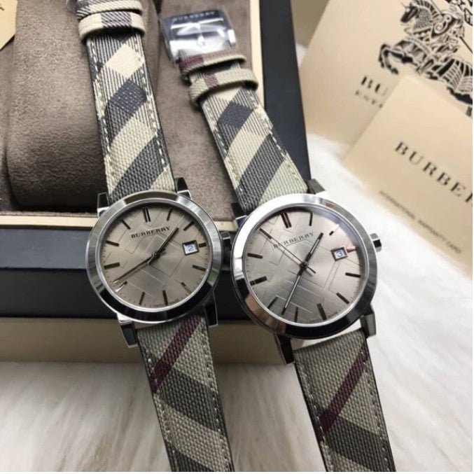 Shop Authentic Burberry The City Beige Dial Chequered Brown Leather Strap Watch for Women - BU9029 - Luxxuri
