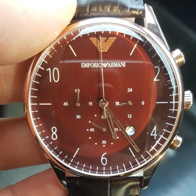 Shop Authentic Emporio Armani Classic Chronograph Burgundy Dial Brown Leather Strap Watch For Men - AR1890 - Luxxuri