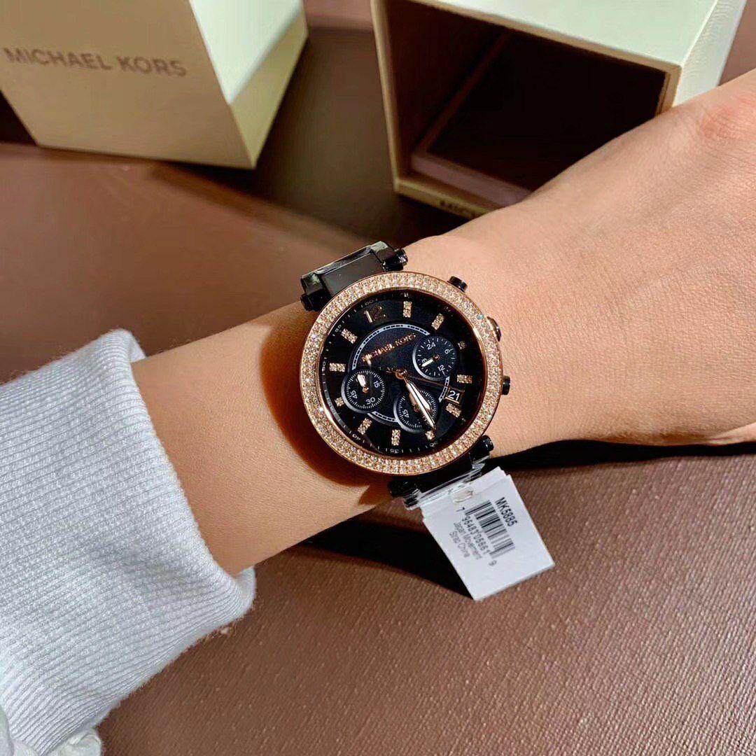 Shop Authentic Michael Kors Parker Diamonds Black Dial Black Steel Strap Watch for Women - MK5885 - Luxxuri