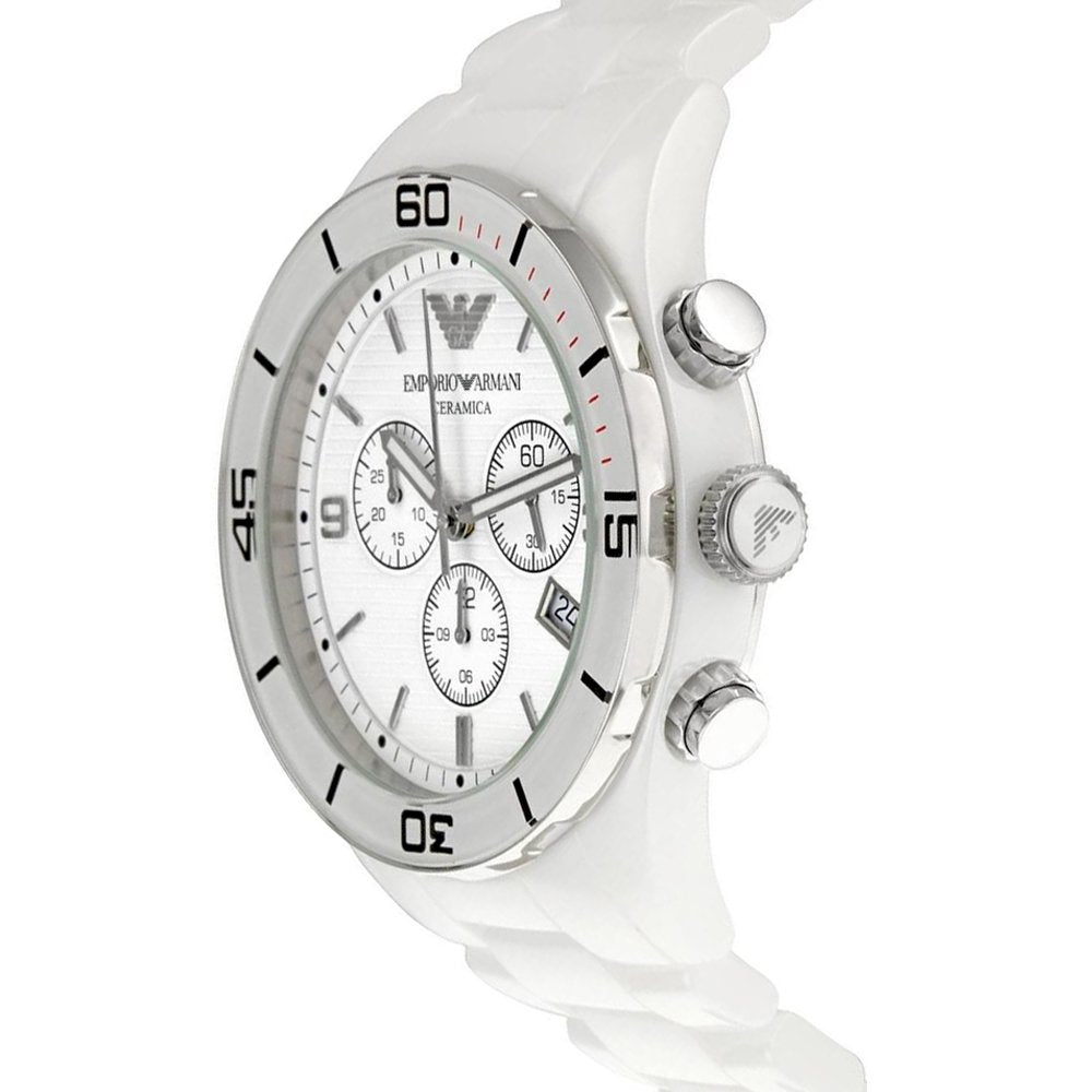 Shop Authentic Emporio Armani Ceramic Chronograph White Dial White Ceramic Strap Watch For Men - AR1424 - Luxxuri