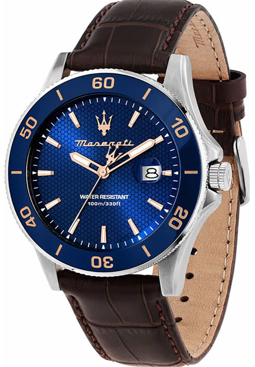 Shop Authentic Maserati Competizione Analog Blue Dial Brown Leather Strap Watch for Men - R8851100004 - Luxxuri