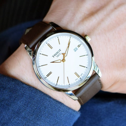 Shop Authentic Tissot T Classic Dream White Dial Brown Leather Strap Watch for Men - T033.410.26.011.01 - Luxxuri