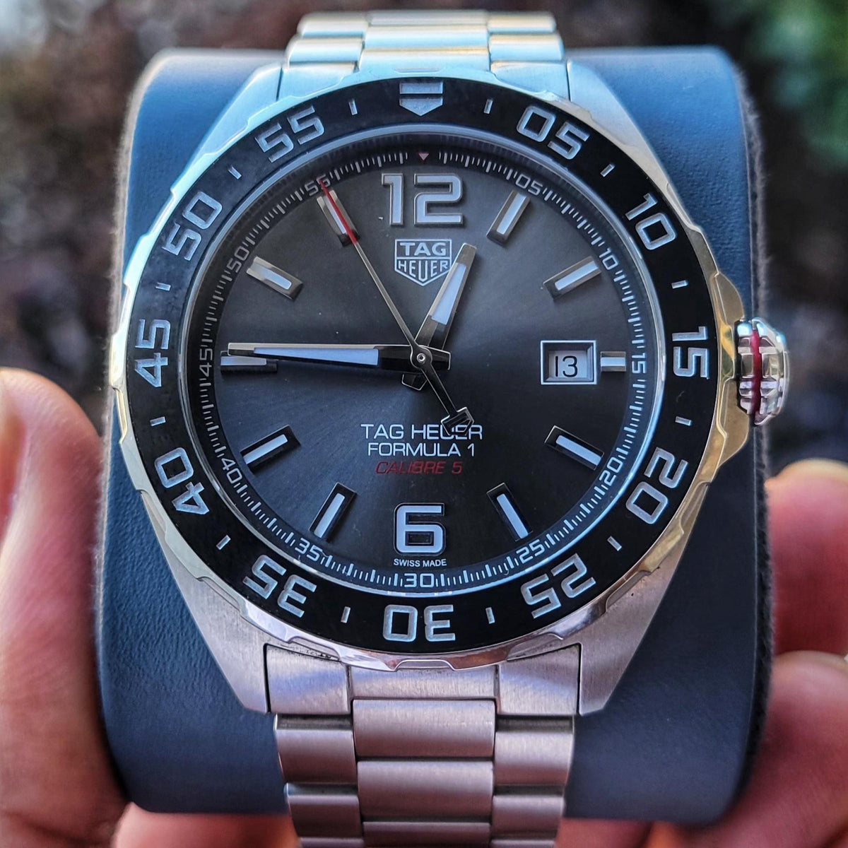 Shop Authentic Tag Heuer Formula 1 Calibre 5 Chronograph Anthracite Dial Silver Steel Strap Watch for Men - WAZ2011.BA0842 - Luxxuri