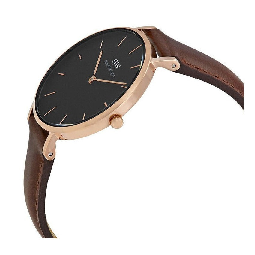 Shop Authentic Daniel Wellington Petite St Mawes Black Dial Brown Leather Strap Watch For Women - DW00100169 - Luxxuri