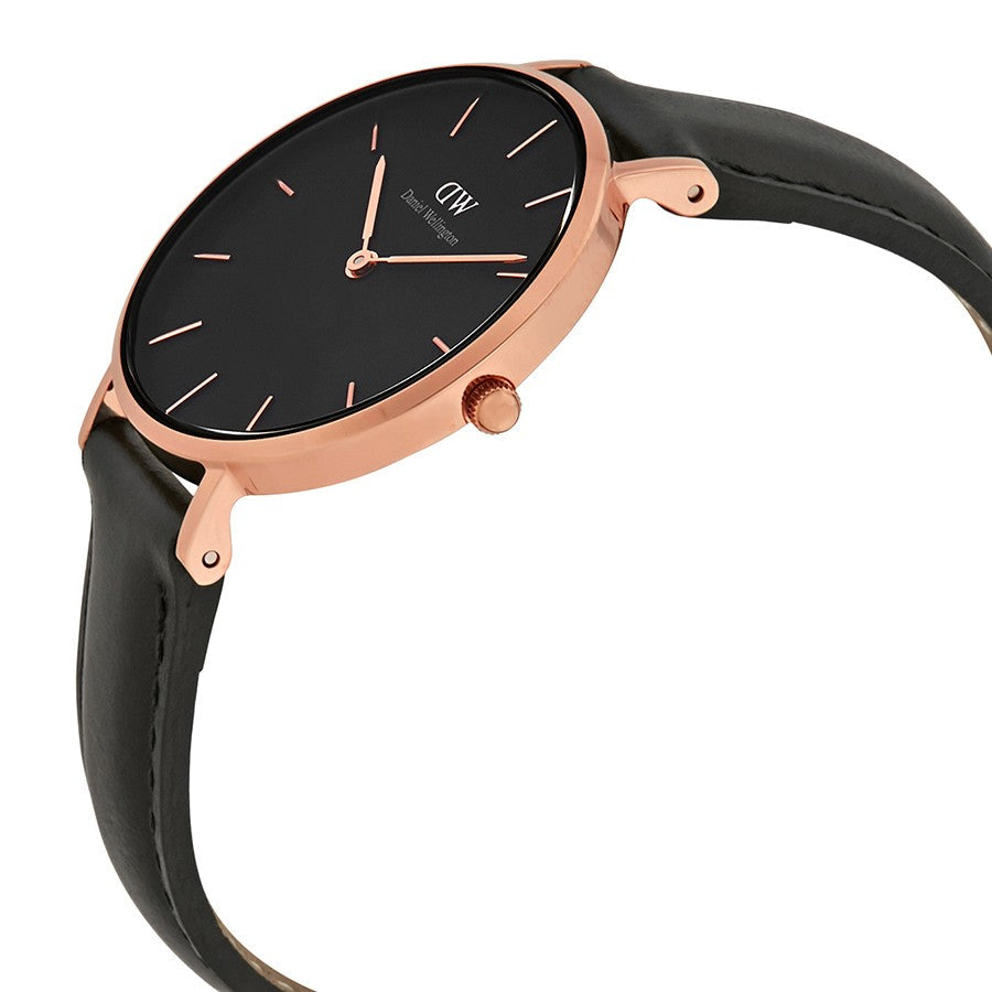 Shop Authentic Daniel Wellington Petite Sheffield Black Dial Black Leather Strap Watch For Women - DW00100168 - Luxxuri