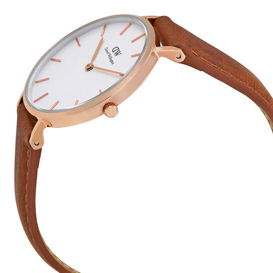 Shop Authentic Daniel Wellington Petite Durham White Dial Brown Leather Strap Watch For Women - DW00100172 - Luxxuri