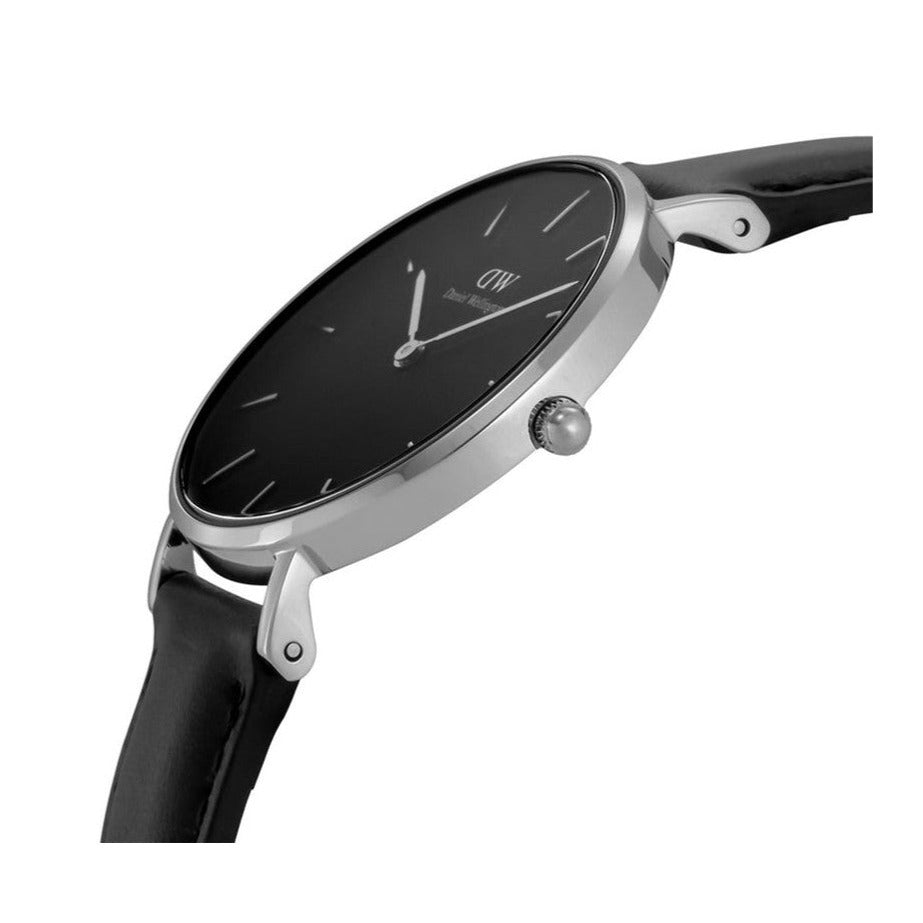 Shop Authentic Daniel Wellington Petite Sheffield Black Dial Black Leather Strap Watch For Women - DW00100180 - Luxxuri