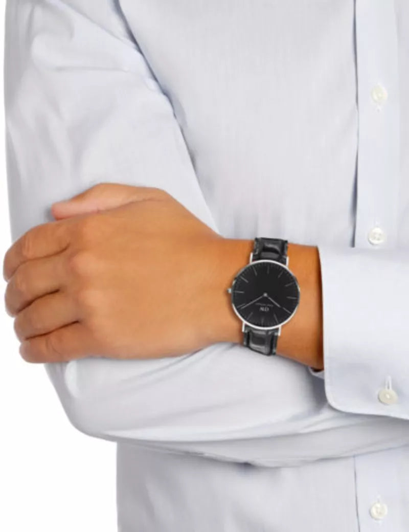 Shop Authentic Daniel Wellington Classic Sheffield Black Dial Black Leather Strap Watch For Women - DW00100145 - Luxxuri